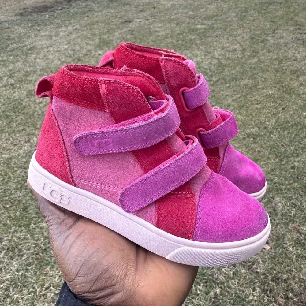UGG Girl's T Rennon II Suede Leather Mashup Colorblock Sneakers Size 9 Pink Red‎
